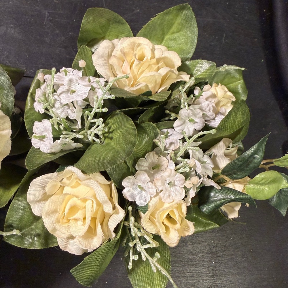 Cream Rose White Babys Breath Artificial Floral Candle Rings Set of 2 12 Inch